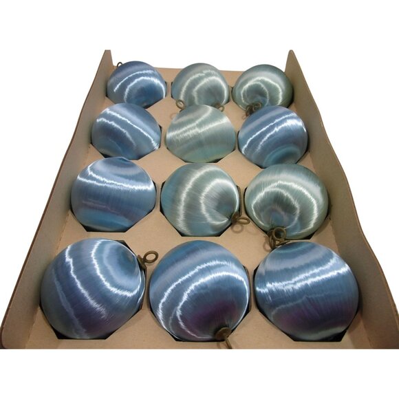 Assorted Blue Satin Sheen Wrapped Christmas Ornaments 12 Elegant Holiday Decor G - Picture 8 of 8